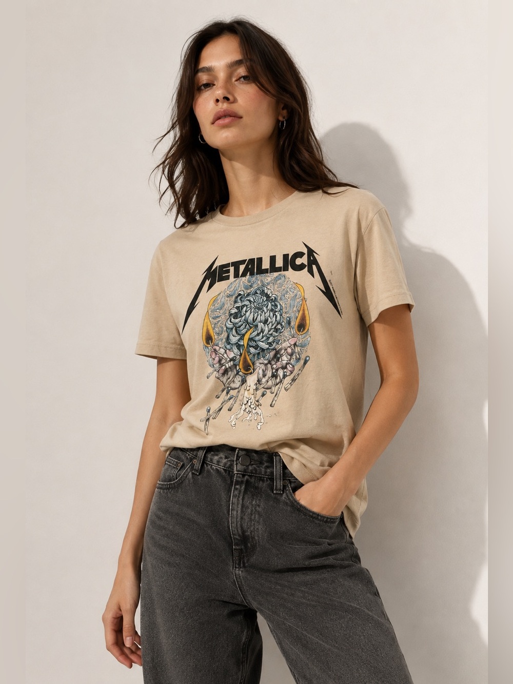 Metallica Graphic Band T-Shirt | H&M | Beige/Tan | Vintage-Inspired Rock Tee